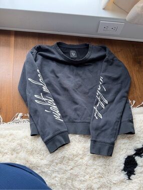 Billabong Black Cropped Crewneck Sweatshirt with White Sleeve Script